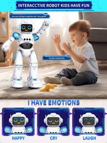 1pc Kids Remote Control Robot Toy, Gesture Sensing Programmable Expression Robot Toy With Voice Control, LED Eyes, Dancing, Singing, Moon Walking, Gesture Sensing And Infrared Remote Controller, Rechargeable RC Robot Toy, Suitable As Christmas Or Birthday Gift For Boys And Girls Aged 3-12