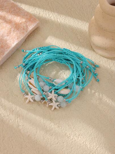 Set de 12 pulseras decorativas de estilo bohemio con conchas y estrellas de mar para la playa