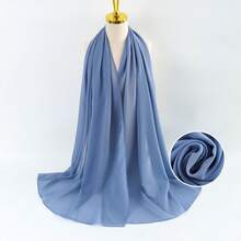 1 pièce nouveau style grand foulard hijab en jersey, foulard femme casual unicolore doux - Bleu gris - Voir 3