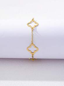 1 pieza Nuevo brazalete de encanto de trébol de cuatro hojas de metal hueco de moda, apto para uso diario