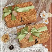 1 件手工编织海草储物篮（带盖），方形手工编织海草收纳盒，家居装饰，家用实用储物容器，适用于办公用品 - 天然海草材质，独特的礼物之选