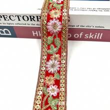 1 pezzo di nastro ricamato Ral, 2 iarde di guarnizione tessile per DIY, forniture per cucito, decorazioni per la casa, confezioni regalo - bianco/rosso