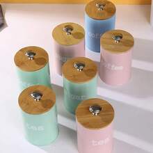 3件套储物罐防尘竹盖餐具多功能盒茶叶咖啡糖盒家用罐头瓶梅森罐蜡烛罐带盖粉色茶叶配件咖啡配件厨房用品