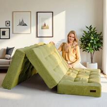 MAXYOYO 6-Inch Tri-Fold Mattress,Corduroy Folding Mattress,Double Foam Bed,Foldable Floor Mattress,Guest Bed Mattress Cover,Memory Foam Mattress Cover,Portable Camping Sleeping Bed