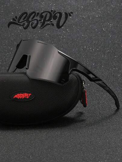 SSPV 1 pieza Gafas deportivas Y2K con lentes cilíndricas envolventes, color negro, azul, verde y rojo, diseño ergonómico, transpirables y huecos, con patrón geométrico, antirreflejos y antideslumbrantes, patillas y almohadillas nasales de silicona ajustables y antideslizantes. Ideales para ciclismo, ciclismo de montaña, ciclismo de carretera, deportes al aire libre, correr, conducir, pescar, golf, playa, béisbol, senderismo y caza.