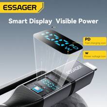 ESSAGER 4 In 1 Fast Charging Cable USB Type C To Type C 480Mbps For Phone Digital Display Aluminum Alloy Braided Cable Compatible With IPhone, Android, Camera, MP3 Universal Adapter Charger