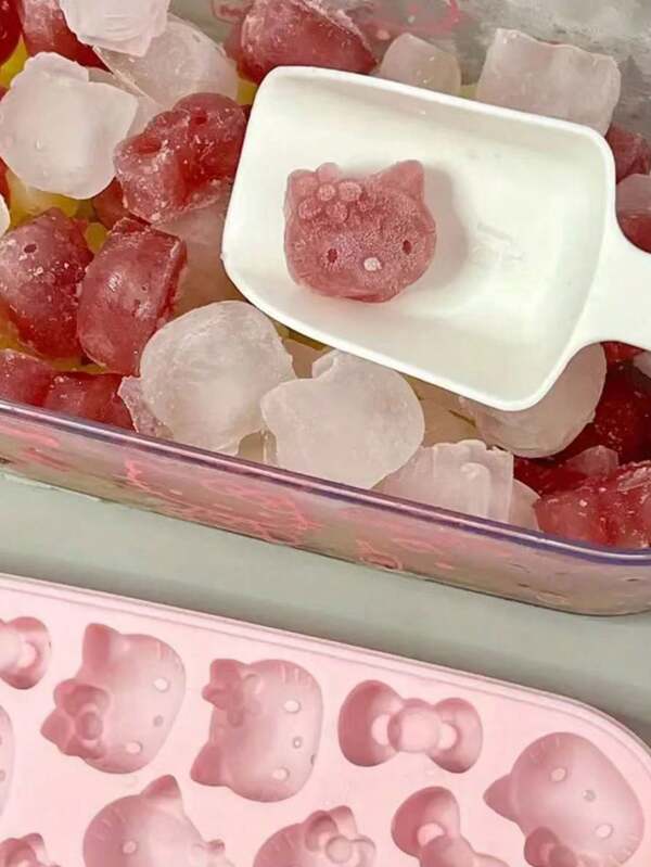 Sanrio 2/4 Stücke Hello Kitty Silikon Eiswürfelformen - Cartoon Design Eiswürfel Behälter mit Deckel, wiederverwendbar und leicht zu reinigen, geeignet für Cocktails und Getränke kühlen | Spaßige Küchenhelfer | Eiswürfelformen