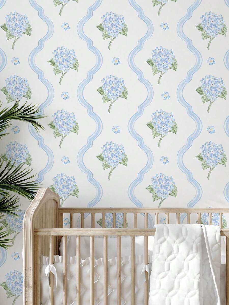 1pc 17.7" X 9.8ft Simple Floral Plant Wallpaper, Floral Self-Adhesive Wallpaper, Peel And Stick Wallpaper, Light Background Wallpaper, Removable Wallpaper, Decorative Sticker For Living Room, Bedroom, Wall, Furniture Renovation