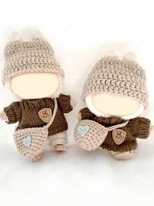17cm First, Second, And Third Generation Bubu Pendant Baby Clothes Brown Bear Sweater Set Knitted Thread Sweater Hat Clothes (Clothes Only) - Knitted 3 Piece Set - View 5