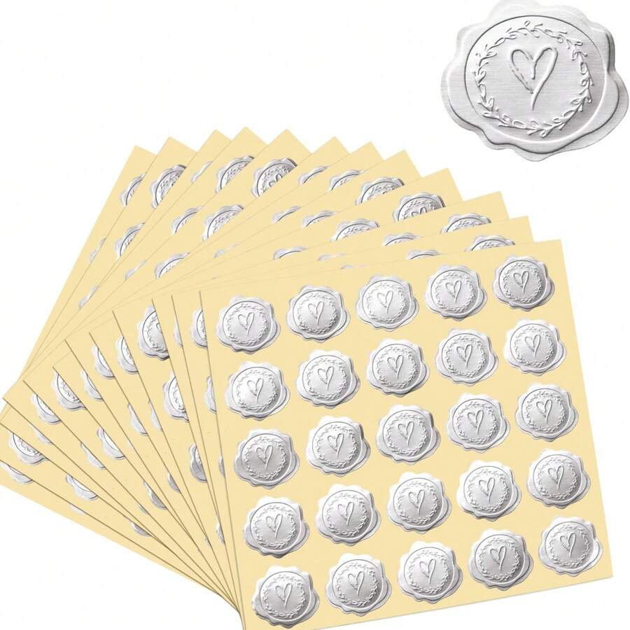 Selos de Envelope com Aparência de Coração Gravado a Ouro em Cera, Autoadesivos, para Convites de Casamento/Cartões de Saudação/Lembrancinhas de Festa