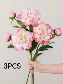 1/3PCS 26.77inch Long Stem Silk Peony Artificial Flower, Suitable For DIY Wedding Flower Wall, Scene Layout, Living Room Bedroom Vase Flower Art, Party, Home Decoration, Desktop Filler, Office Decoration, Mother's Day Gift, Graduation Decoration, Rose - Multicolor - View 14