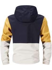 Chaqueta con capucha con cremallera y parches de colores contrastantes para hombre, casual y para exteriores, primavera/otoño