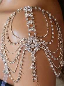 1 件欧美风格水钻肩链项链，女士多层肩链配饰，适合婚礼