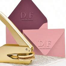 1 件定制压花印章，定制钢印，信封压花印章，书籍，公司标志，餐厅毛巾，个性化书籍压花印章，小型婚礼请柬装饰，玫瑰金手柄