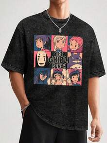 EWH Hip Hop High Street Day Comics Characters Creative Printed Summer Short Sleeve T-Shirt Men Men Oversize Couple DG004 - Black - View 2