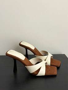 Sandalias de cuña retro de diseño exclusivo y versátil, de tacón alto y punta cuadrada, nuevas para el verano 2025 - Beis - Ver 1