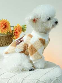 1 件宠物服装，快乐小狗/小猫休闲时尚可爱舒适圆领毛衣，适合小型犬/猫、贵宾犬/泰迪熊