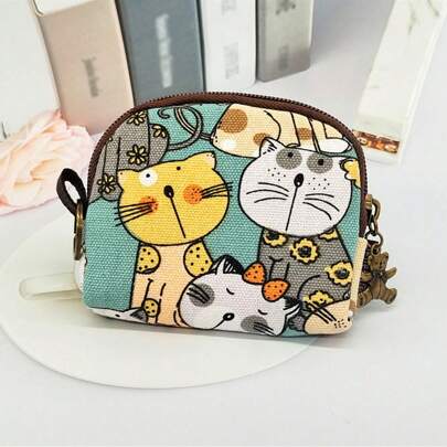 NYXIA 1Pc Japanese Style Semi Circle Zipper Mini Coin Purse, Cute Cartoon Multifunctional Storage Bag For Women's, Cartoon Prints Wallet Can Store Small Card, Credit Card, Key, Suitable As Birthday Gifts Or Daily Gifts For Friends, Colleagues And Family Girls Boys