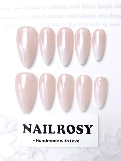 nailrosy 10 piezas Kit de uñas postizas hechas a mano con forma de almendra media, color blanco francés, suministros para uñas, artículos esenciales para la playa, puntas de uñas postizas, herramientas para uñas, pegatinas, uñas postizas cortas y lindas, gemas acrílicas, artículos para fiestas, bailes, regalos de cumpleaños, bodas