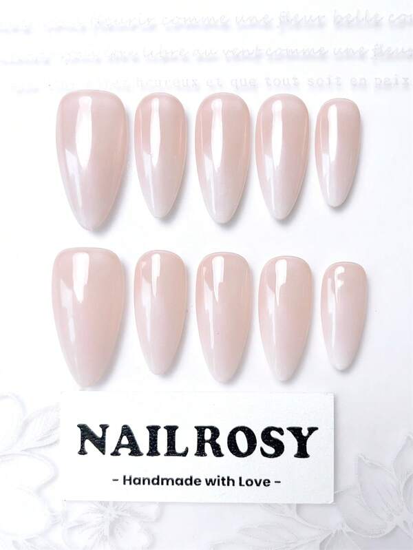 nailrosy 10片装手工美甲套装，中号杏仁色、牛奶白色、法式美甲用品，沙滩必备，假指甲贴片，美甲工具贴纸，可爱短款假指甲，亚克力宝石装饰，适合派对、舞蹈、生日礼物、婚礼等场合。