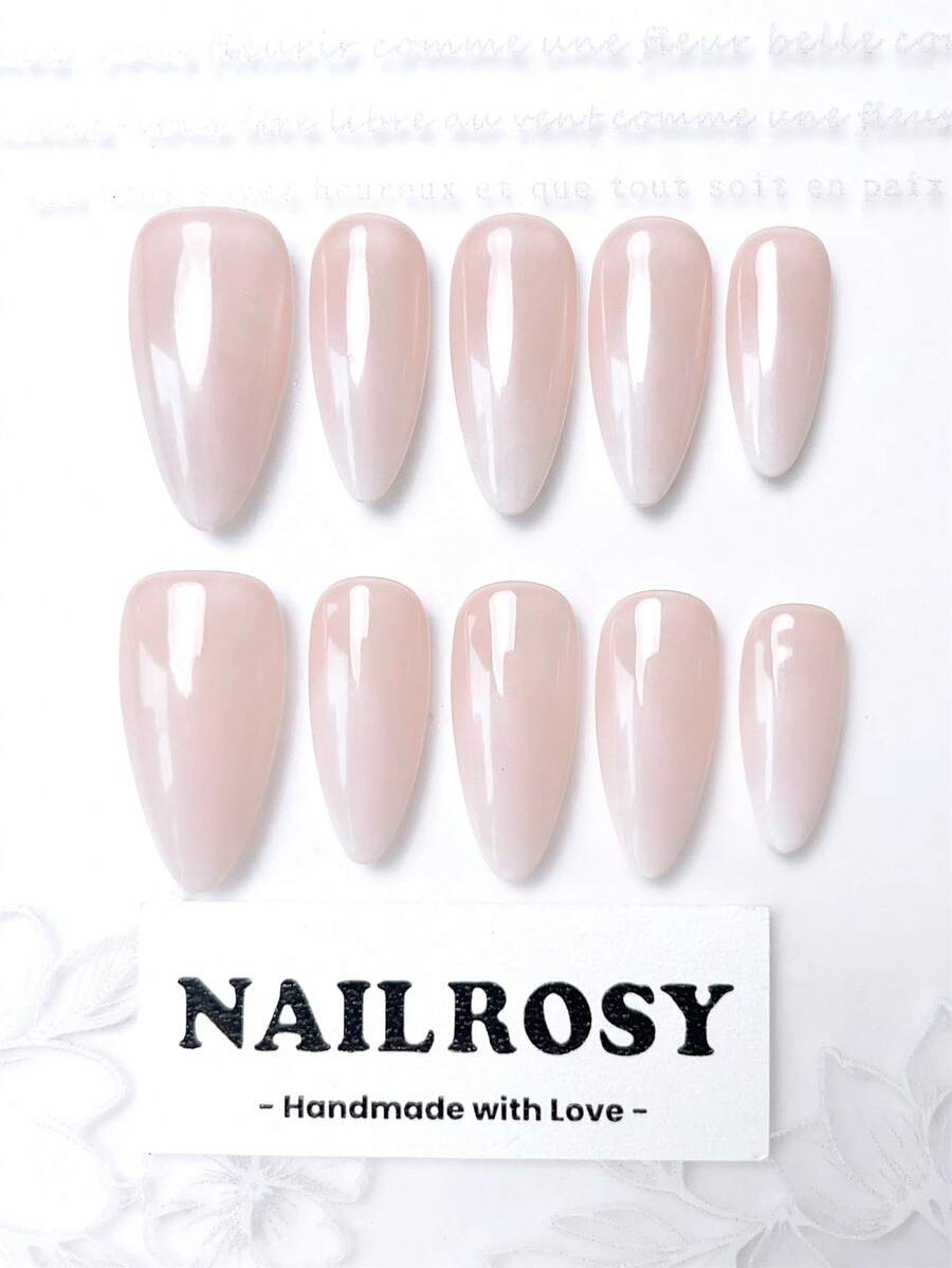 nailrosy 10片装手工美甲套装，中号杏仁色、牛奶白色、法式美甲用品，沙滩必备，假指甲贴片，美甲工具贴纸，可爱短款假指甲，亚克力宝石装饰，适合派对、舞蹈、生日礼物、婚礼等场合。