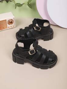 Girls' Fashion Roman Sandals, Platform High Heels, Elegant Princess Shoes, Suitable For Daily Shopping, Parties And Beach Wear - Black - View 4