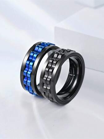 1pc Titanium Steel Rotatable Gear Ring, Stress Relief Anti-Anxiety Gear Design Finger Ring Jewelry