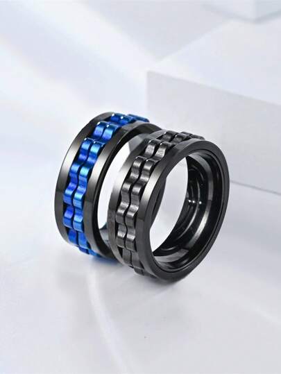 1pc Titanium Steel Rotatable Gear Ring, Stress Relief Anti-Anxiety Gear Design Finger Ring Jewelry