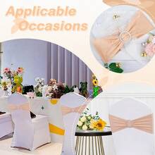 10/30/50/100pcs Chair Back Belt With Bowknot Chair Strap With Slider Adjustable Elastic Bowknot Chair Back For Hotel Wedding Banquets Restaurant Parties Birthday Events Outdoor Graduation Parties Wedding Decoration - 香檳 - 查看 2