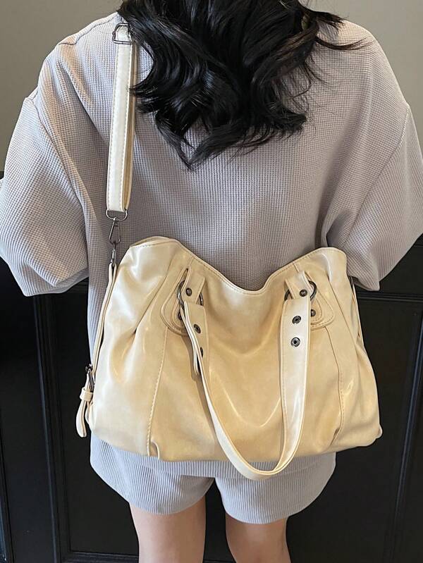 Bolsa Tote de Estilo Retrô Elegante para Transporte, Capacidade Grande, Design de Nicho, Sensação de Alta Qualidade, Bolsa de Ombro Versátil para Lazer, Viagem, Compras, Bolsa Transversal Leve para Passeios Diários Curtos