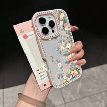 1PC Brand-New Solid-Color Bezel Diamond-Encrusted Phone Case, With Colorful Flower Patterns, Shockproof And Drop-Resistant. It Is Suitable For Mobile Phones 16, 15, 14, 13, 12, 11 Pro Max Plus And Is The Best Choice For Personal Use Or As A Gift