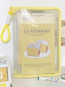1 pieza Carpeta de archivo A4 transparente color macaron para volver a la escuela, gran capacidad para libros, bolsa de almacenamiento con cremallera, bolso impermeable, incluye color a juego - Multicolor - Ver 7