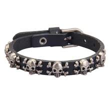 1條頭骨裝飾鋅合金男士手鐲,朋克風格,帶有人造皮革,古銀色星形吊飾 - 玫紅色 - 查看 13