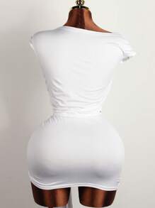 Summer Birthday Dinner Low Rise Prom Dresses Set Two Pieces Blue Sexy Mini Wrap Skirt Stretchy Rave Going Out Sets Outfit - White - View 4