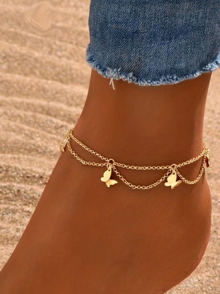 قطعة واحدة من الوشاح بطراز بوهيمي على شكل فراشة للكاحل، تصميم صيفي منعش