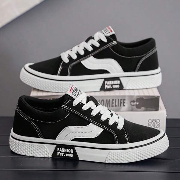 Men'S Large Size Canvas Skate Shoes 2025, Stylish Color-Blocking Casual Shoes For Teens, Featuring Thick, Non-Slip Soles.