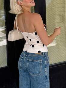 Vintage Retro Polka Dot Fitted Women Tank Top - 杏色 - 查看 6