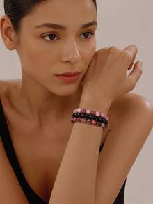 Xiacheng 男女适用疗愈水晶手链 8 毫米虎眼石赤铁矿黑曜石天然石串珠弹力手链三重保护手工宝石灵气珠宝礼物 - 經典色 - 查看 3