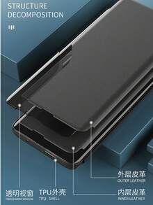 1 件全新奢华商务皮革手机壳，适用于三星 Galaxy S25Ultra S25Plus S25Edge S25 S24Ultra S24+ S24 S23Ultra S23Plus S23 A55 A56 A15 A16，全覆盖高品质防震保护壳，带智能部分窗口显示和支架设计