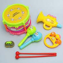 5件套婴儿双面手敲玩具小腰鼓儿童乐器沙锤喇叭（配件颜色随机）,木制乐器,婴儿锤,乐器,婴儿玩具>玩具乐器,音乐鼓,儿童音乐玩具,鼓套装>玩具乐器,儿童音乐,鼓>套件,鼓玩具,儿童玩具,尤克里里,铃鼓乐器,儿童鼓,婴儿鼓 - 彩色 - 查看 8