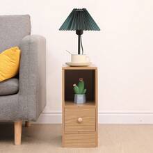 Slim Bedside Cabinet, Narrow Nightstand Side Table, Bedside Table With Drawer & Open Shelf For Bedroom, Living Room Sofa Side End Table