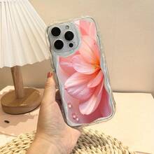 Funda para teléfono (1 unidad) con diseño ondulado para phone X/11/12/13/14/15/16 Pro. Diseño bonito con delicadas gotas de flores rosas estampadas. - Blanco - Ver 4
