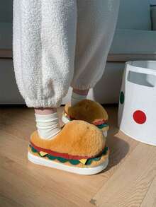 XIXITIAO Nuevas pantuflas unisex cómodas y cálidas con diseño creativo y divertido de hamburguesa, adecuadas para parejas, para uso en interiores con suela suave antideslizante - Amarillo - Ver 11
