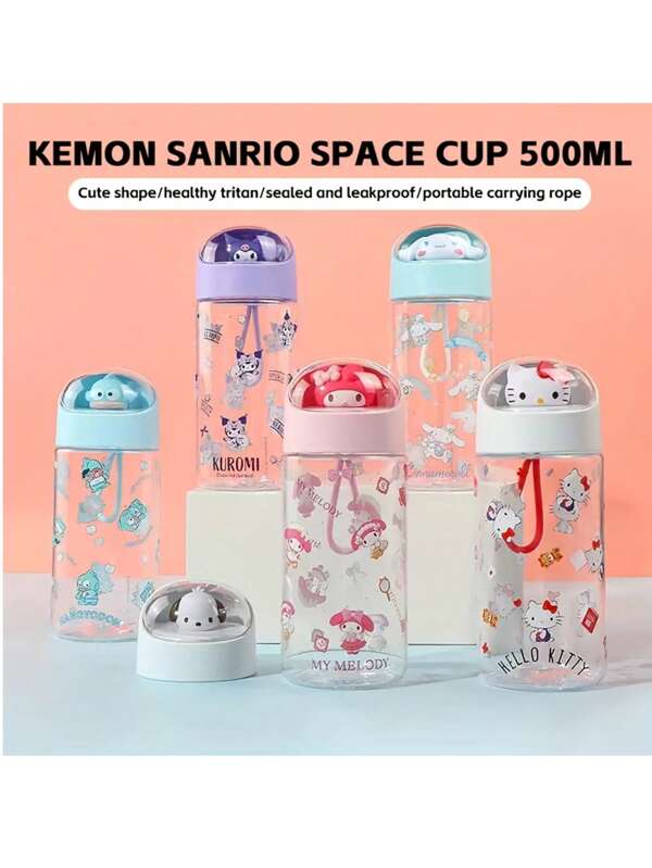Sanrio زجاجة مياه شفافة على شكل قطة سانريو كيوت ماركة مينيسو، كارتون بلون أسود وقرفة ميلودي، وعاء شراب للرياضة الصيفية، هدية، سعة 500 مل