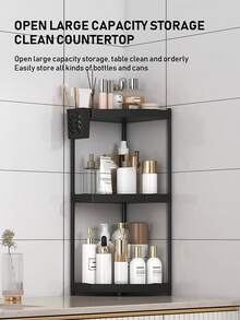 1件装，防锈转角淋浴三角架，2/3层浴室收纳架，洗发水收纳架，浴室置物架，带挂钩可悬挂沐浴球，独立式置物架。浴室配件 - 黑色 - 查看 6