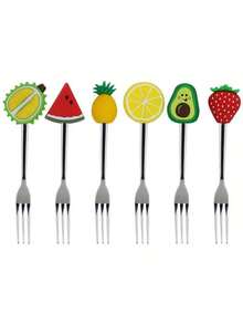 18/9/6/5/4/3/2/1件可爱卡通水果叉，水果、布丁、冰淇淋、甜点、面条、沙拉，不锈钢叉，多种颜色，非常适合甜点和蛋糕，厨房和餐具，返校、自助餐厅、水果、派对、野餐