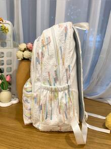 Mochila Funcional Feminina com Estampa Listrada em Cores Contrastantes, Grande Capacidade de Armazenamento para Livros, Tablets, Alças de Ombro Ajustáveis, Adequado para Estudantes, Viagens, Férias