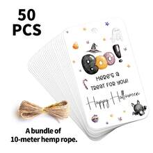 50pcs Happy Halloween Gift Tags With Jute Rope, Cute Ghost And Bat Pattern, Suitable For Party Decoration, Gift Wrapping And Handmade Hanging Tags, Halloween Party Decoration - Multicolor - View 3