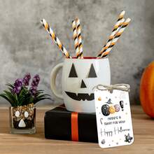 50pcs Happy Halloween Gift Tags With Jute Rope, Cute Ghost And Bat Pattern, Suitable For Party Decoration, Gift Wrapping And Handmade Hanging Tags, Halloween Party Decoration - Multicolor - View 5