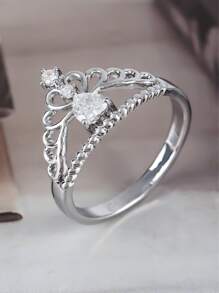 1pc Elegant & Romantic Interlocked Zirconia Crystal Decorated Ladies' Ring, Suitable For Valentine's Day, Anniversary, Proposal, Wedding Ceremony Accessories